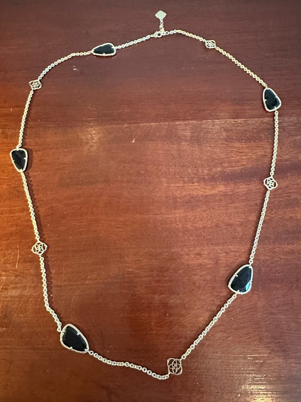 Kendra Scott Kinley Station Necklace Black Gold 37" Long